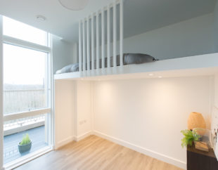 Contemporary wall-to-wall bespoke mezzanine loft with ladder