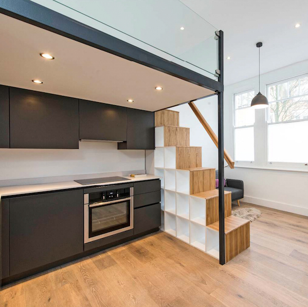 Bespoke-mezzanine-loft-stairs-storage-studio-flat-refurb-clapham-london Contemporary mezzanine loft